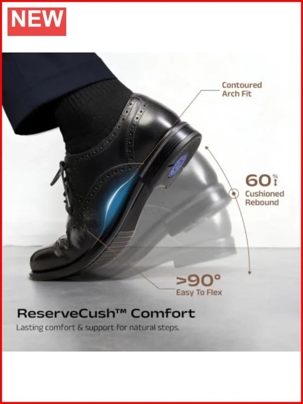 Men's Full Grain Leather Wingtip Oxfords Flexible Forefoot Dress Shoes for Work